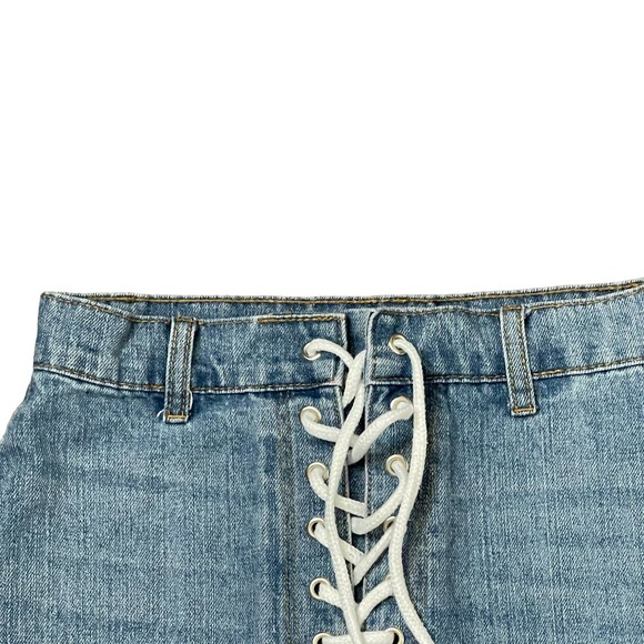 Forever 21 Denim Jean Skirt Size Small Light Blue Lace Up Tie Womens 26X12.5 - Picture 2 of 10